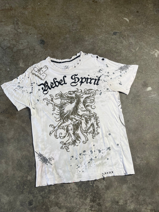 White Distressed Rebel Spirit Shirt Large