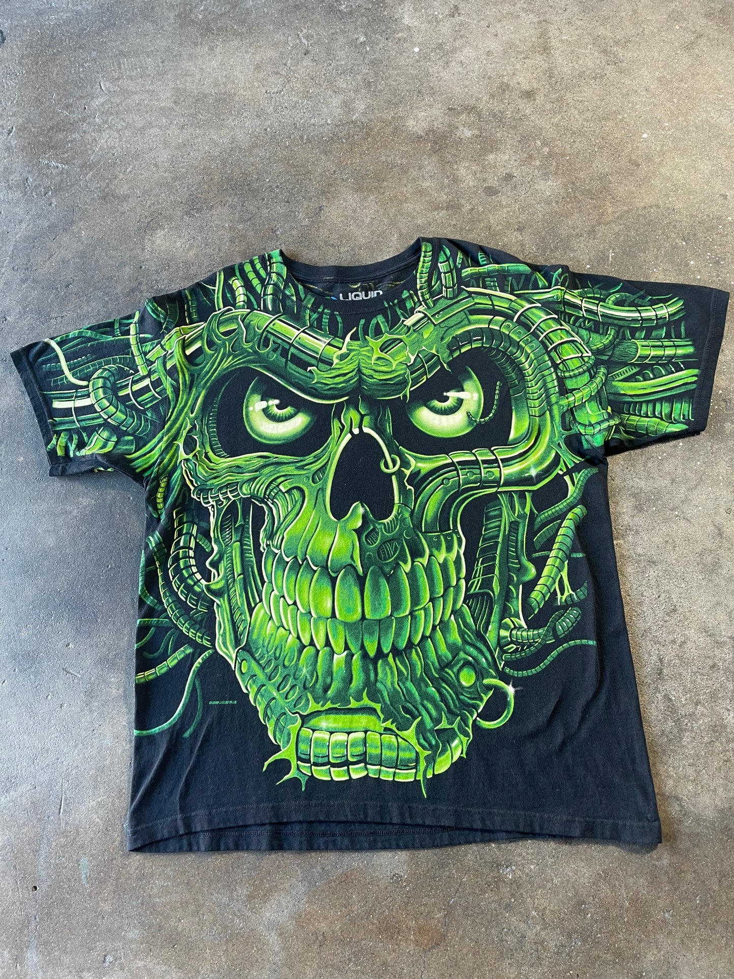 00’s AOP Liquid Blue Green Skull Shirt 2XL