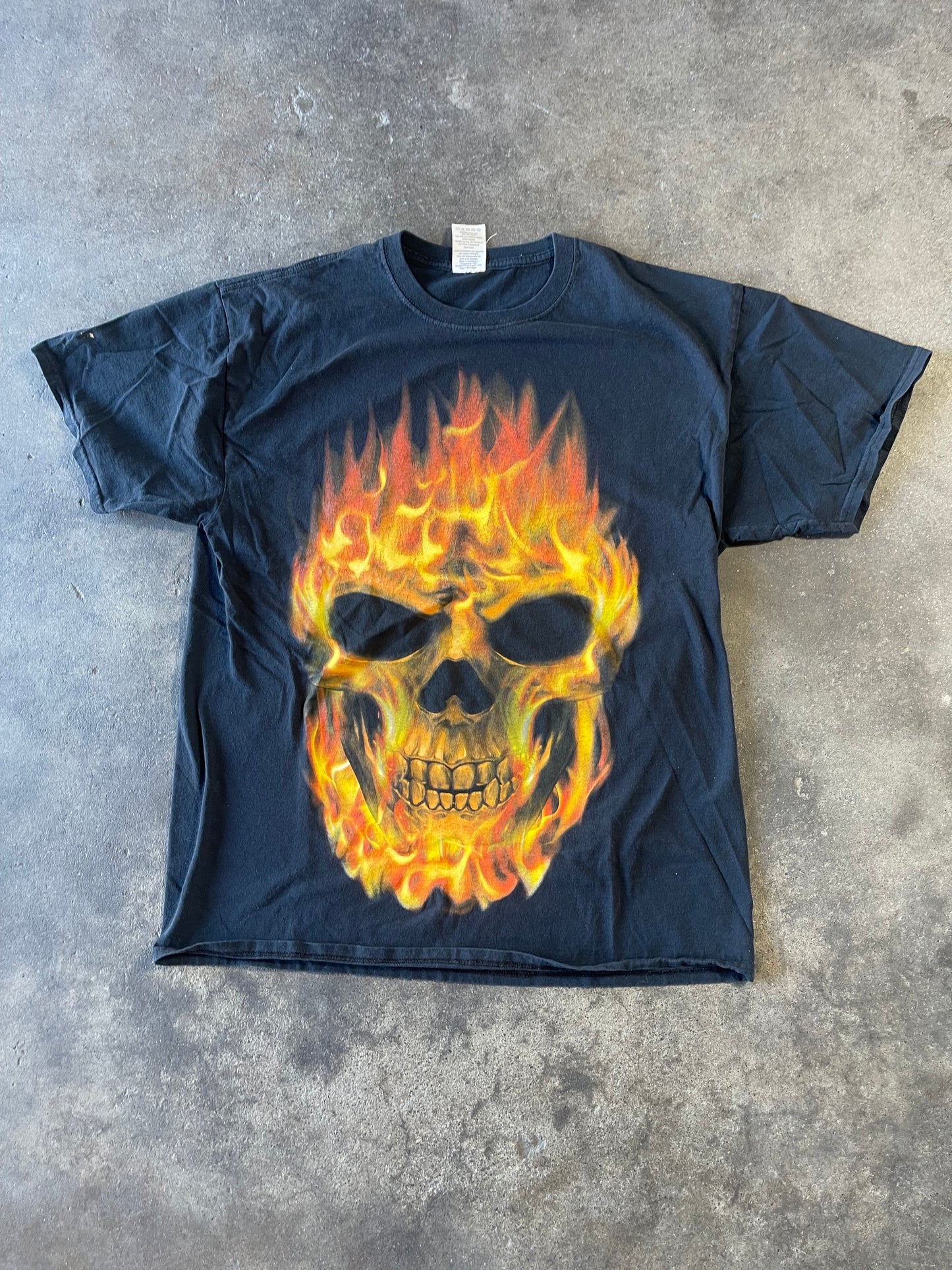 Black Flame Skull Tee Large