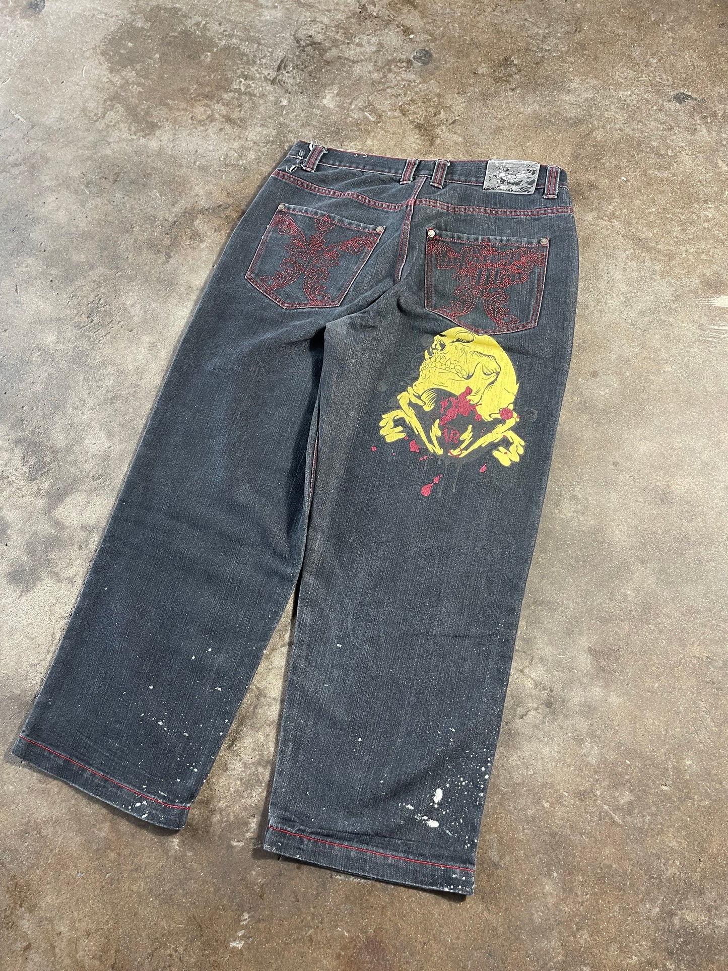Baggy Black Embroidered Jeans 36x30