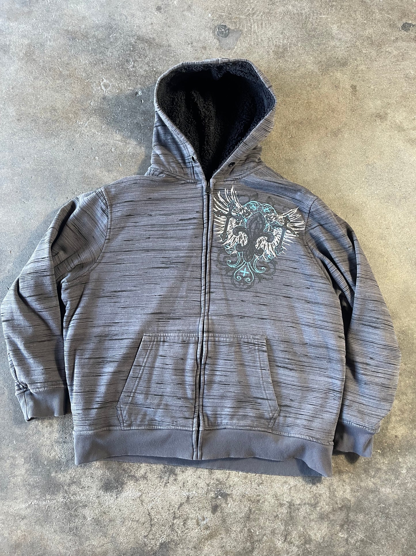 Gray Cross Wing Sherpa Lined Zip Up XL