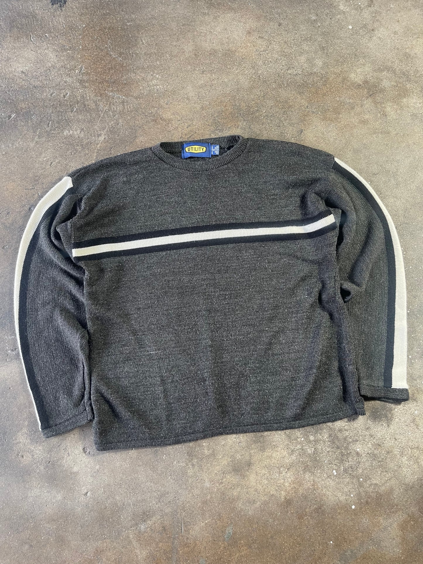 00’s Gray Striped Utility Sweater Medium