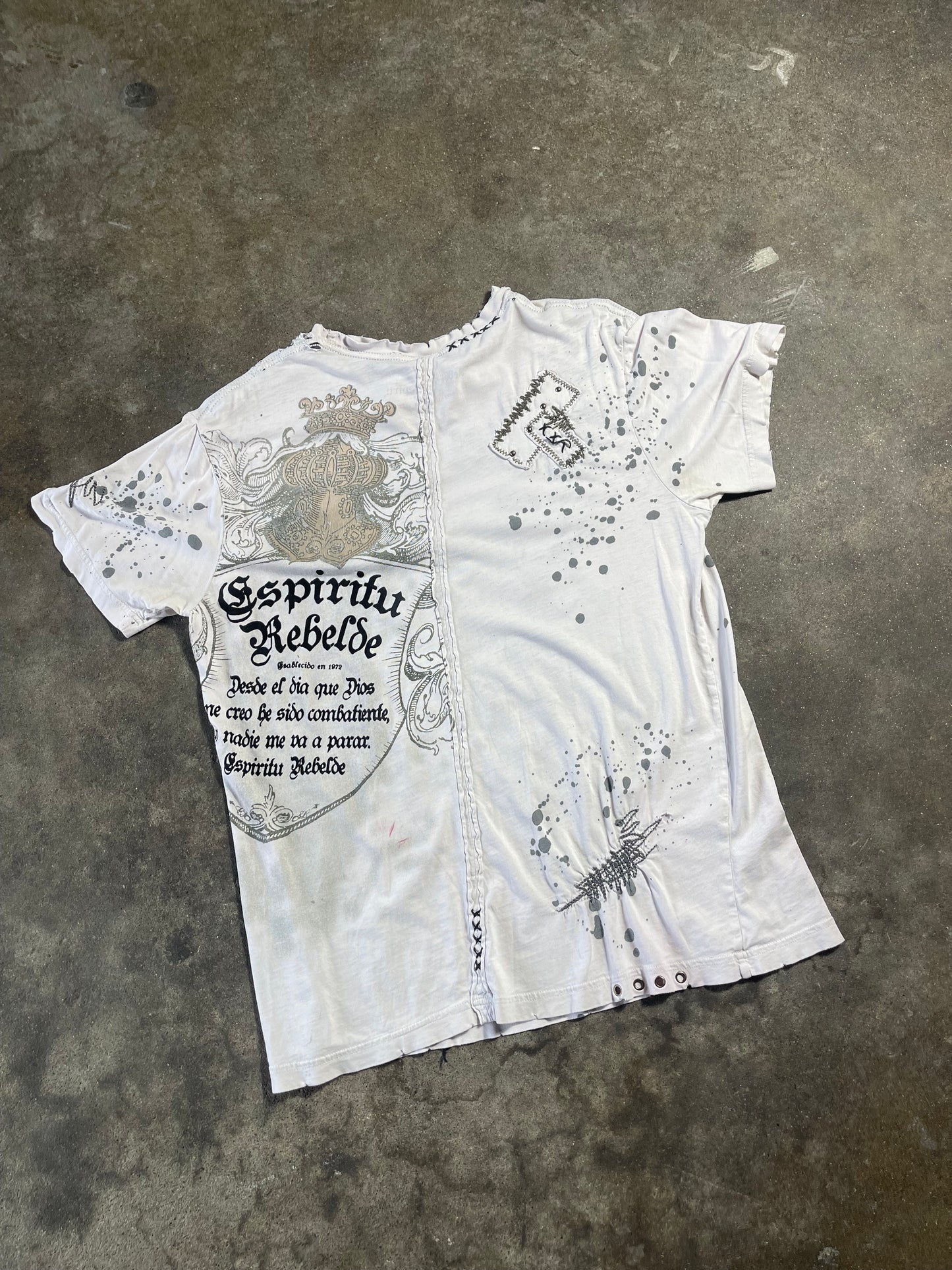 White Distressed Rebel Spirit Shirt Large