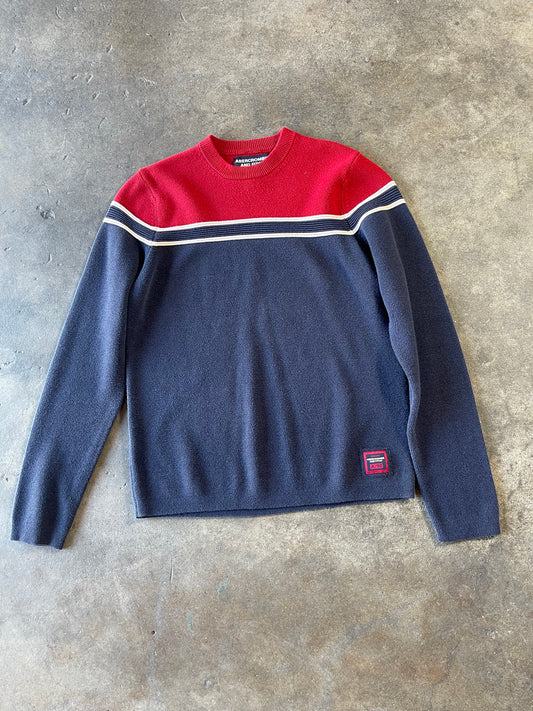 Vintage Red n Navy Striped Sweater Medium