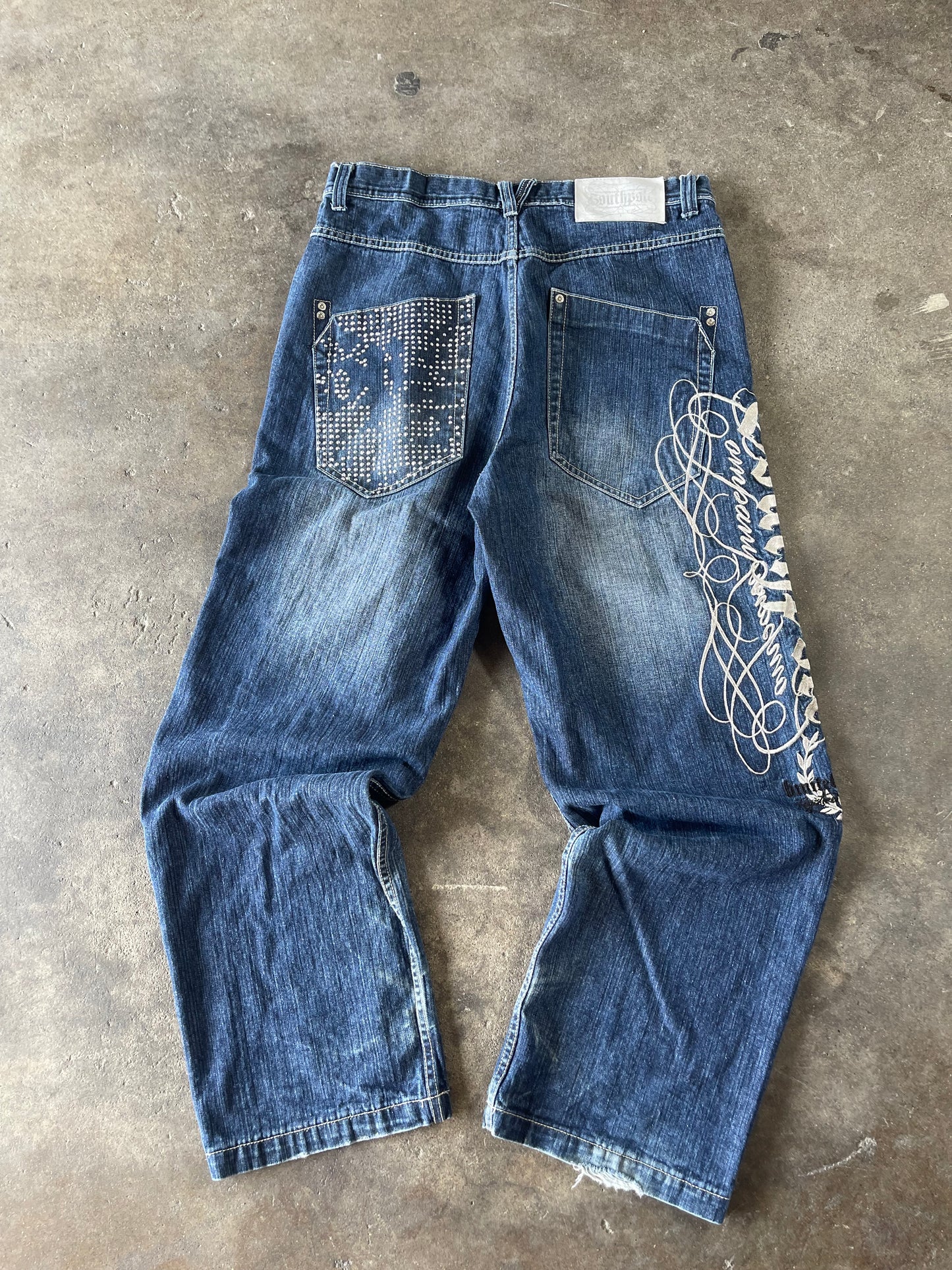 Rare Blue Wash Baggy Embroidered Southpole Jeans 36x32