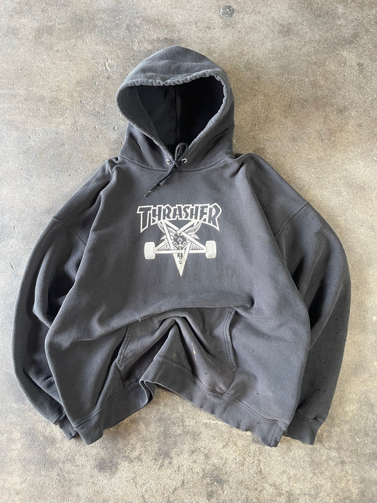 Black Thrashed Pentagram Thrasher Hoodie Large