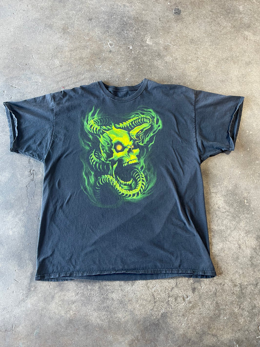 Green Skull Skeleton Snake Shirt 90s Shirt XL